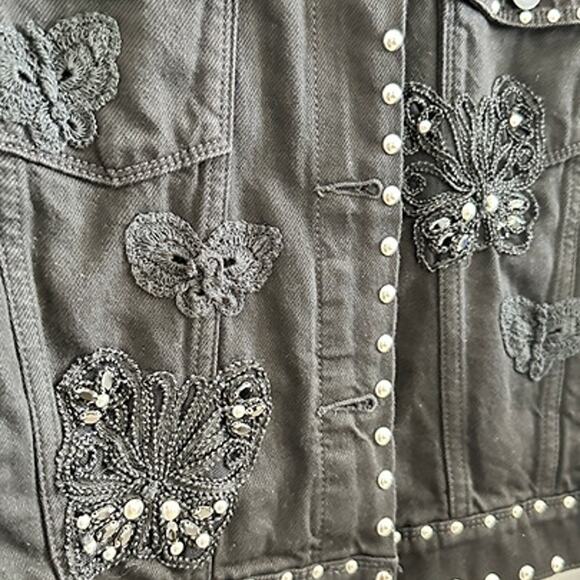 Paige Limited Edition 86/100 Black Cropped Studded Butterfly Jacket Size S - Picture 3 of 5